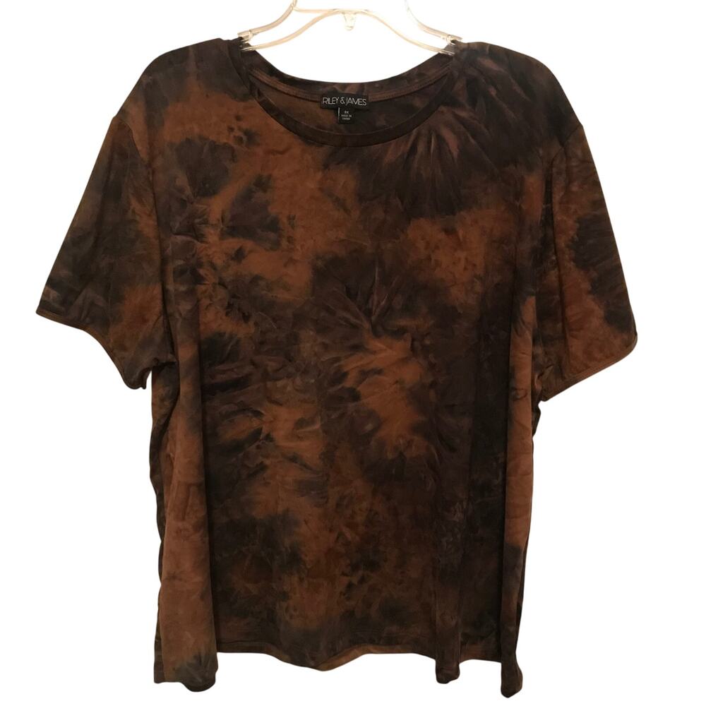 Riley and James 3 X Tee Shirt Womens Soft Camouflage Watercolor Brown Casual